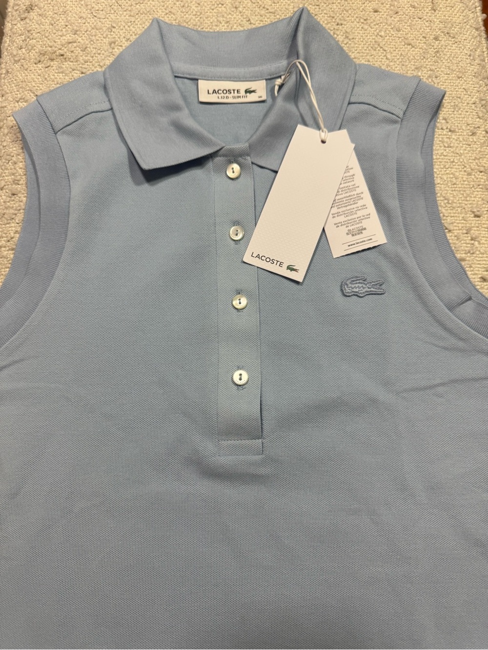 NWT Lacoste Sleeveless Polo Top Light Blue Slim Fit Size 36 Classic Golf Preppy - Picture 4 of 4
